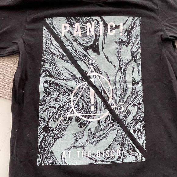 Vintage Y2K Panic At The Disco Black Seafoam Mint Blue Green Print Concert Tee M - Picture 5 of 6
